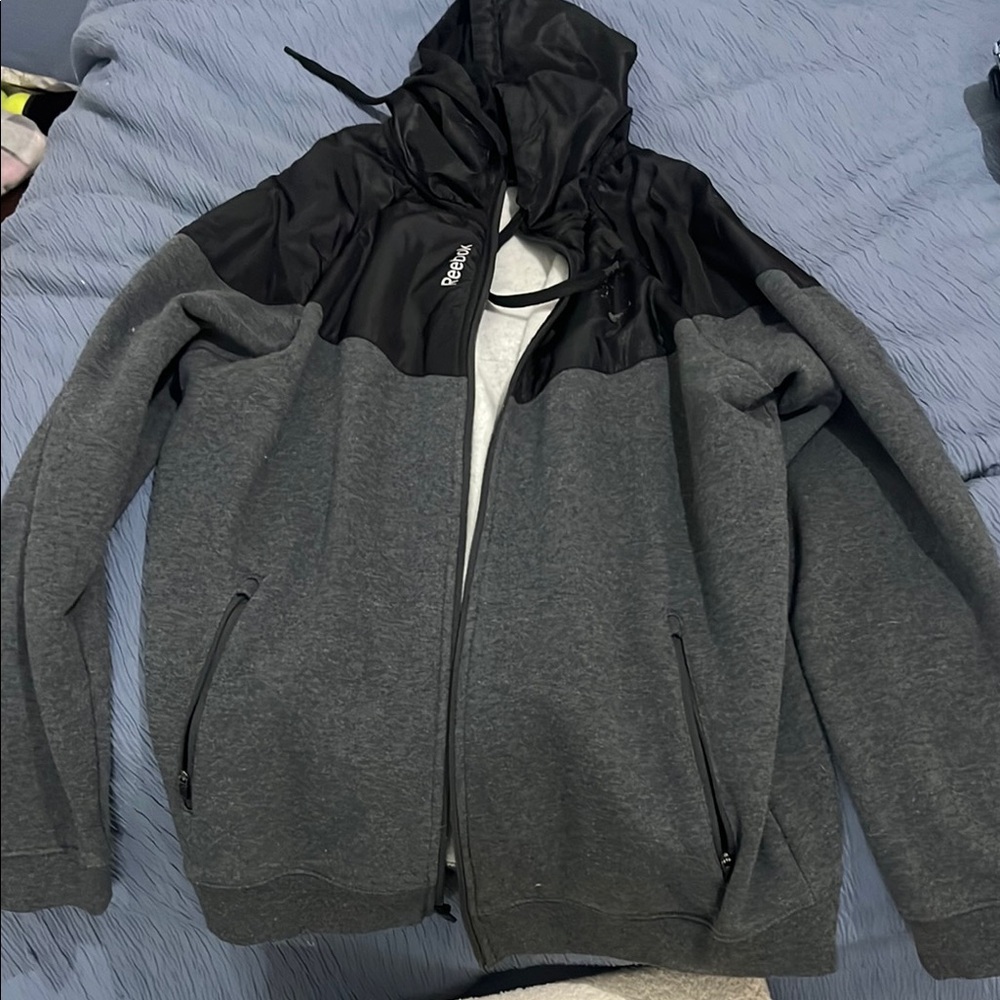 Reebok Black and Gray Zip Up Sweater with Full Front Zipper